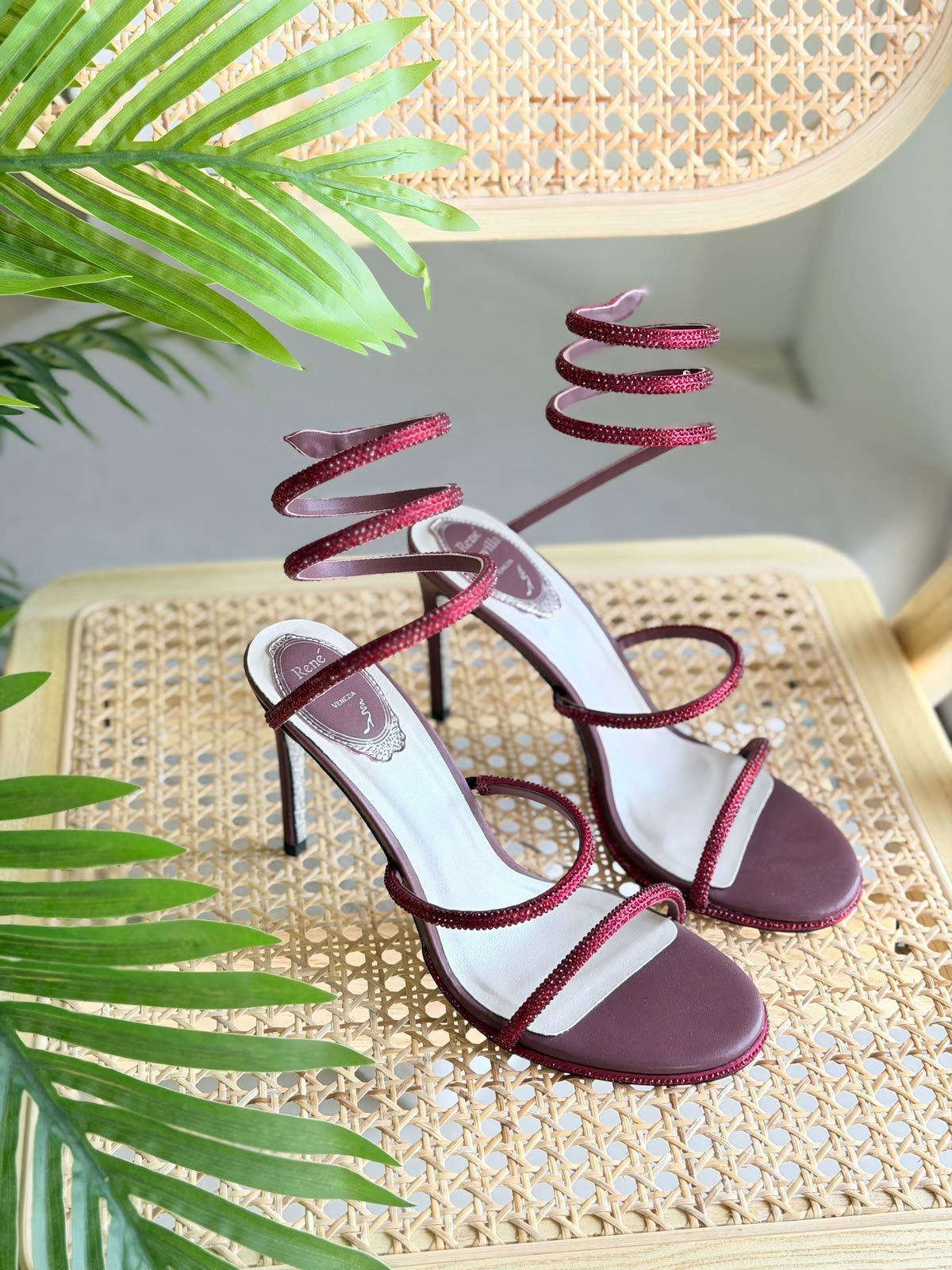 René Caovilla Strass-spiral sandals