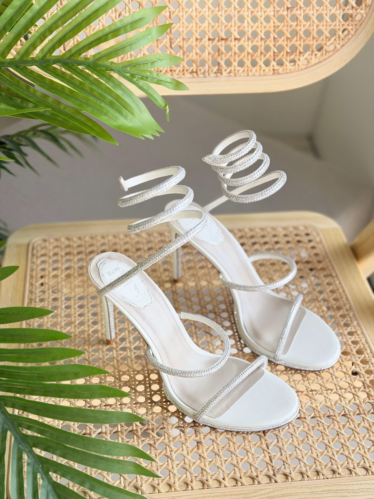 René Caovilla Strass-spiral sandals