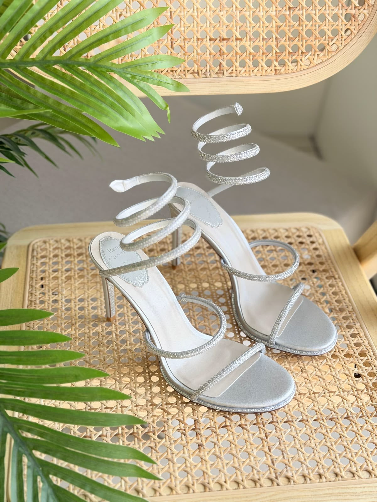 René Caovilla Strass-spiral sandals